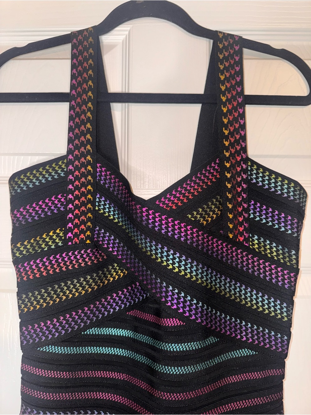 Black Multicolor Striped Mini Dress with Wide Straps